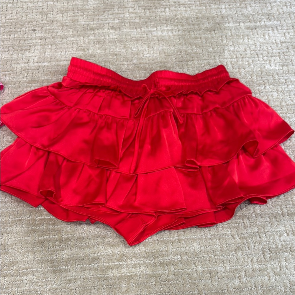 Red Ruffled Mini Skirt